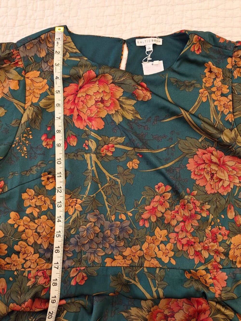 Baltic Born Agnes Satin Maxi Dress Womens 1XL Dark Green Floral Slit Tie NEW - Picture 13 of 15